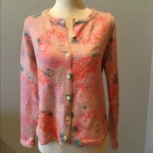 Anthropologie pink floral cardigan sweater